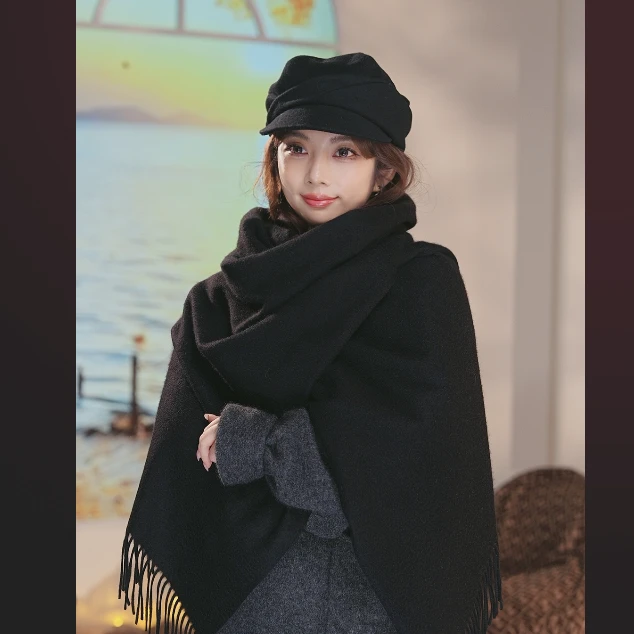 【黑色经典】70*190大厚款纯山羊绒百搭披肩保暖秋冬女士厚围巾