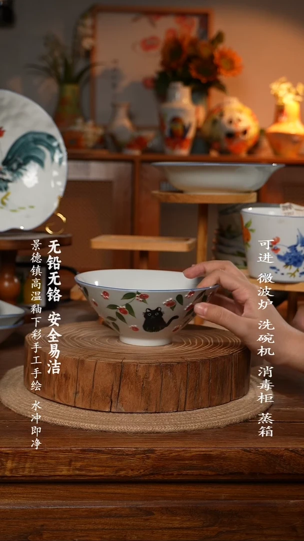 瓷景德镇高温瓷釉下彩手绘陶瓷