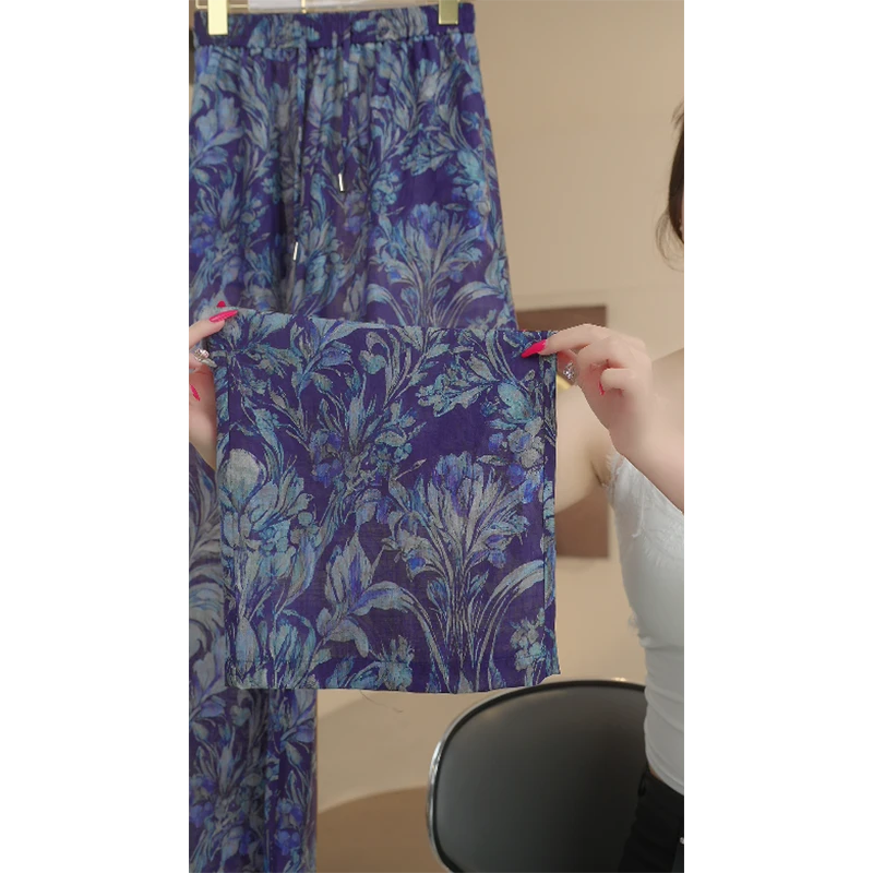 2025夏季新款新中式国风印花舒适垂感休闲长裤