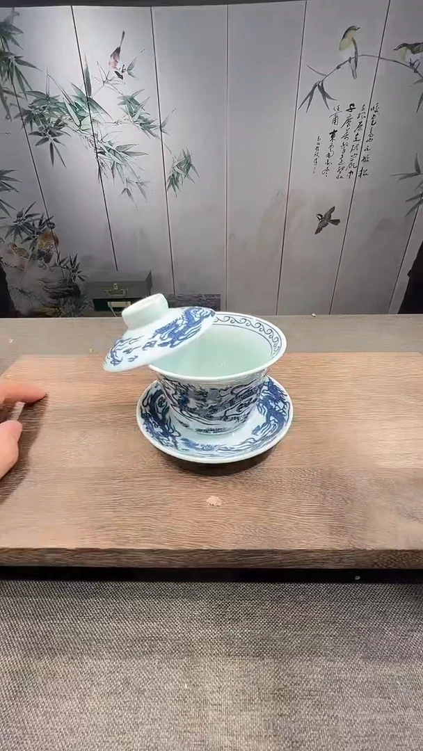 @微光茶器龙纹马蹄悬停三才盖碗F215