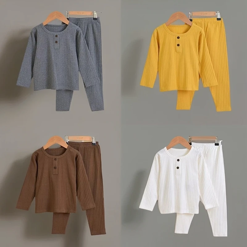 小文熊新款纯色秋衣秋裤家居服套装纯棉莱卡四季可穿男女同款