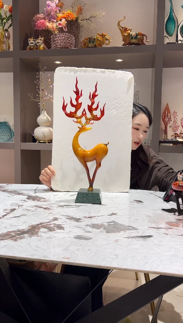 黄铜铜彩火焰鹿摆件