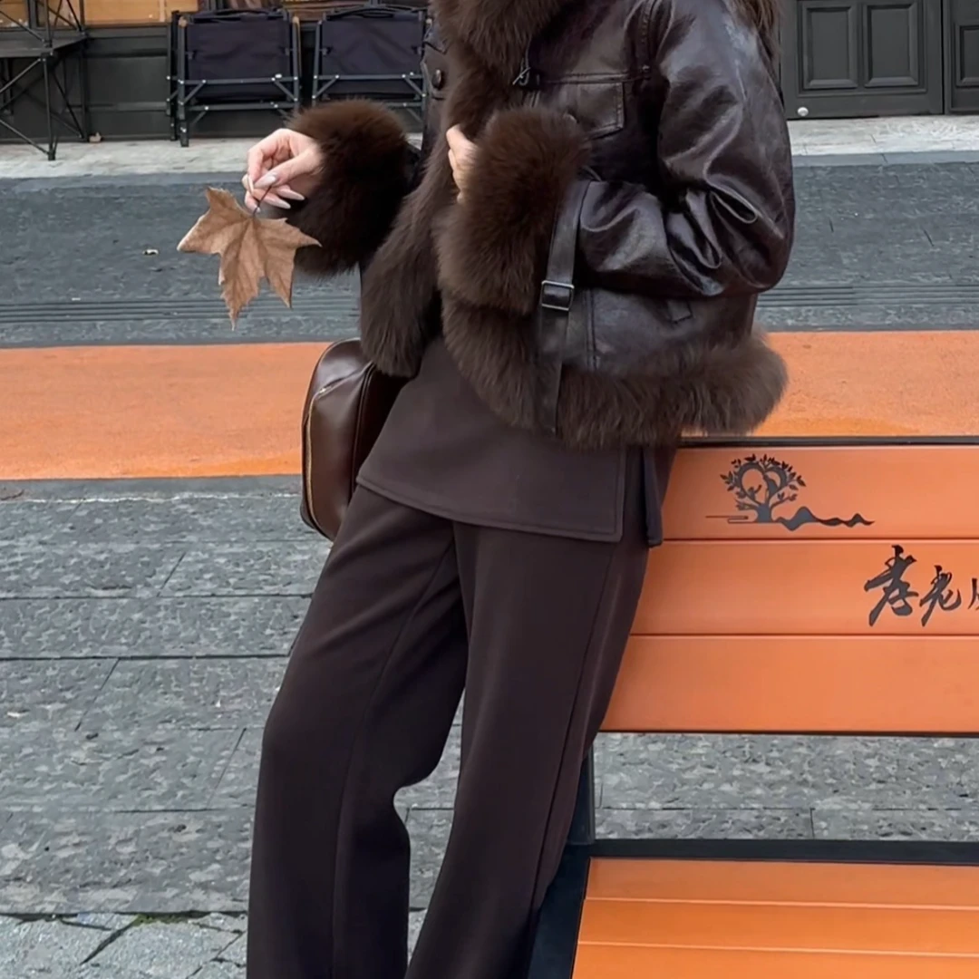 【小法】冬季保暖休闲屁帘腰带微喇裤010032