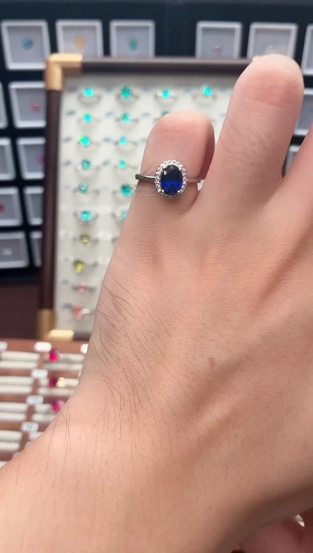 戒指蓝宝石银S925镶嵌111