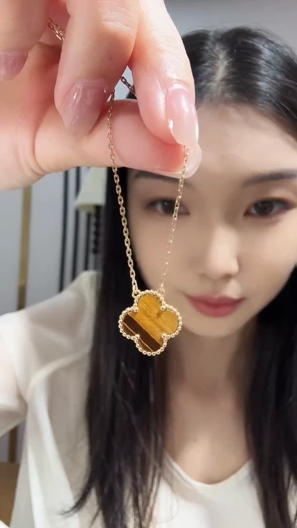 18K金镶嵌套链木变石（虎睛石）金色k黄单花套链GHJ