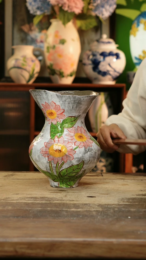 瓷片景德镇纯手工釉下彩精品花瓶