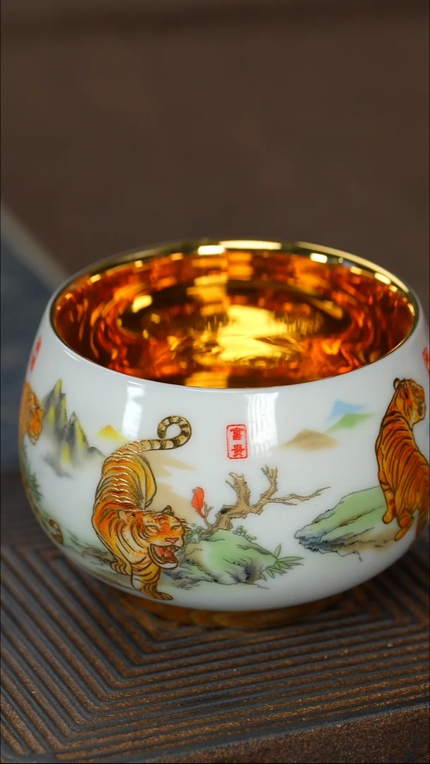 【鎏金萌虎临门主人杯（福）】【12西泠礼盒】