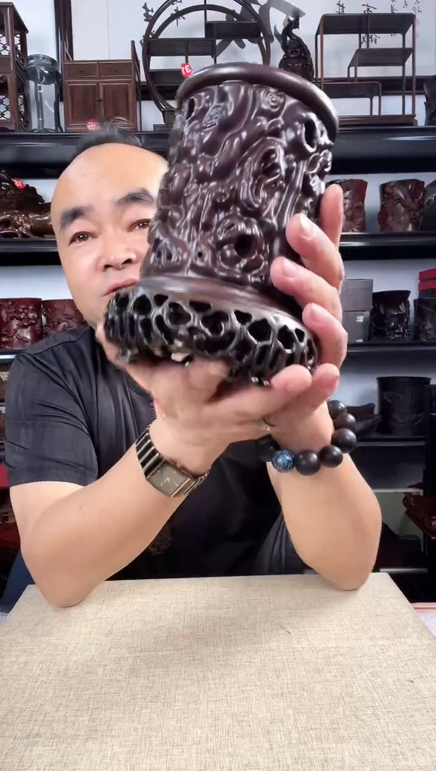 木新款3+寿桃笔筒老李红木工艺品