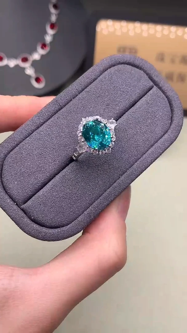 银S925镶嵌戒指帕拉依巴碧玺蓝绿