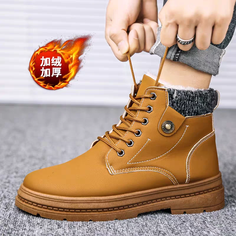 冬季马丁靴高帮棉鞋加绒保暖男鞋夹棉加厚男靴子雪地靴男鞋