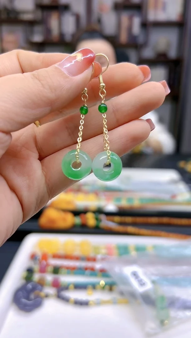 【闪购商品】翡翠耳饰14K金镶嵌耳坠4624