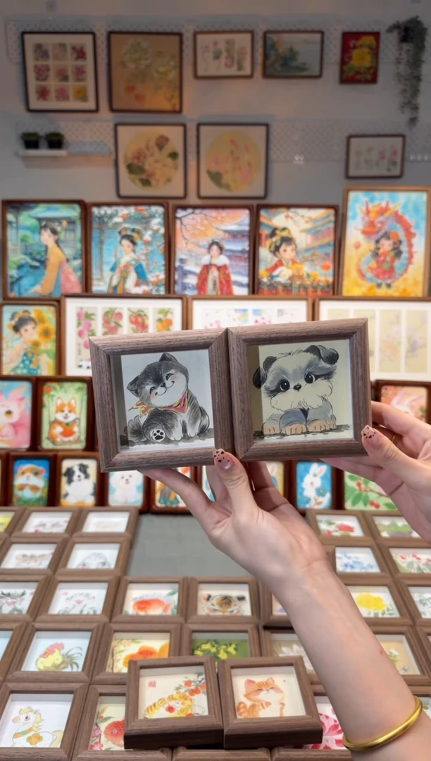 国画小哈士奇 雪纳瑞 一组11