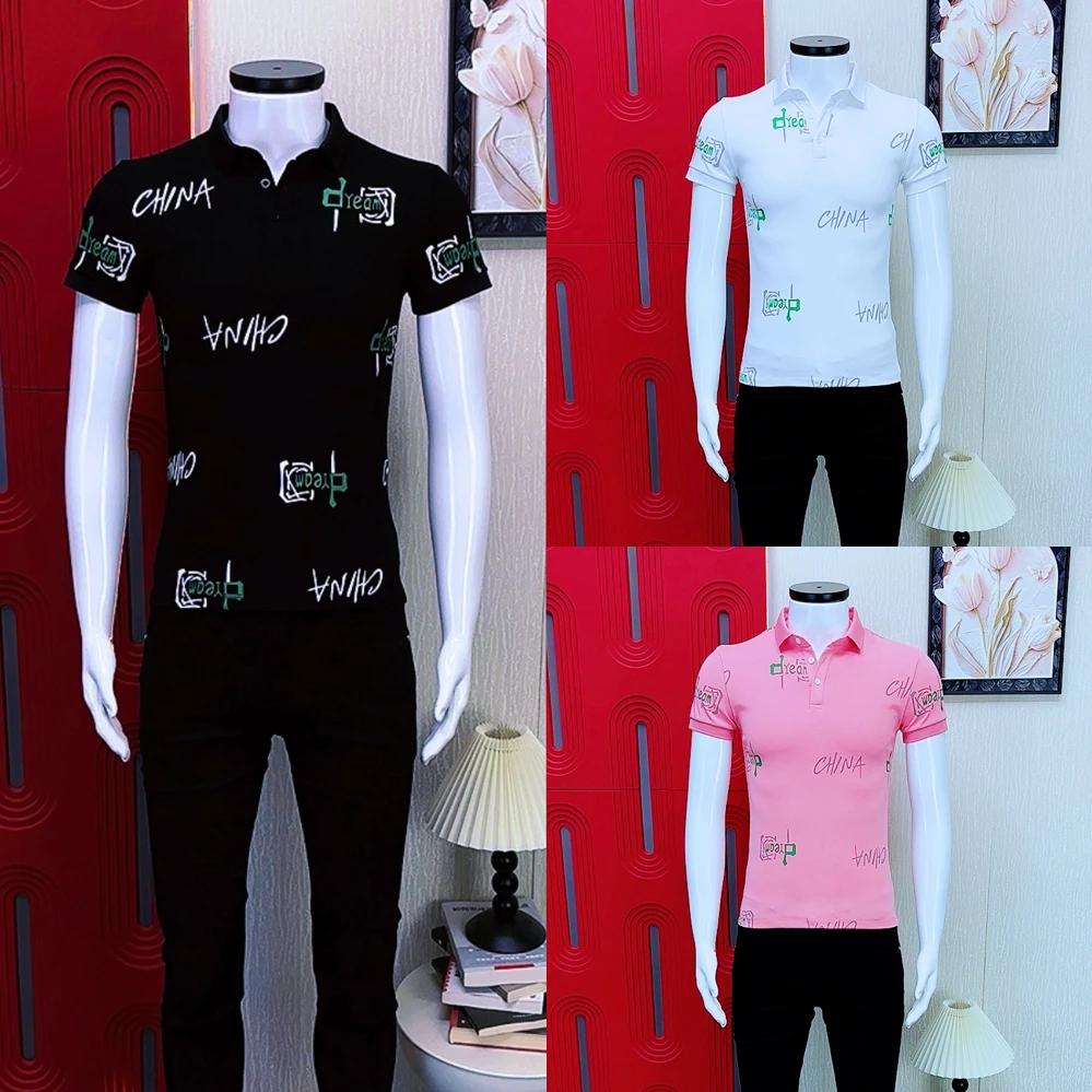 夏季新款潮流时尚Polo衫男士翻领短袖T恤印花帅气青年百搭短袖