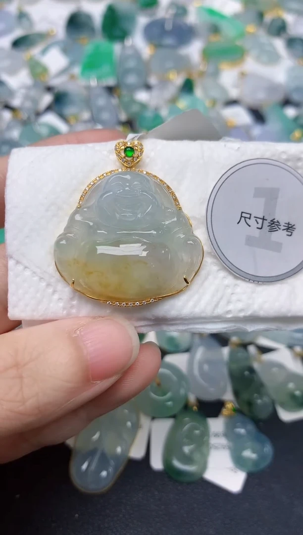 颈饰18K金镶嵌翡翠天然缅甸A货翡翠