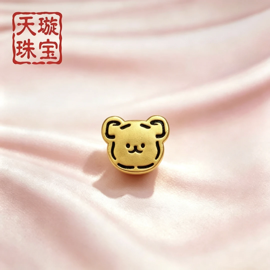 足金999线条小狗转运珠黄金饼干小狗串珠手链生日礼物