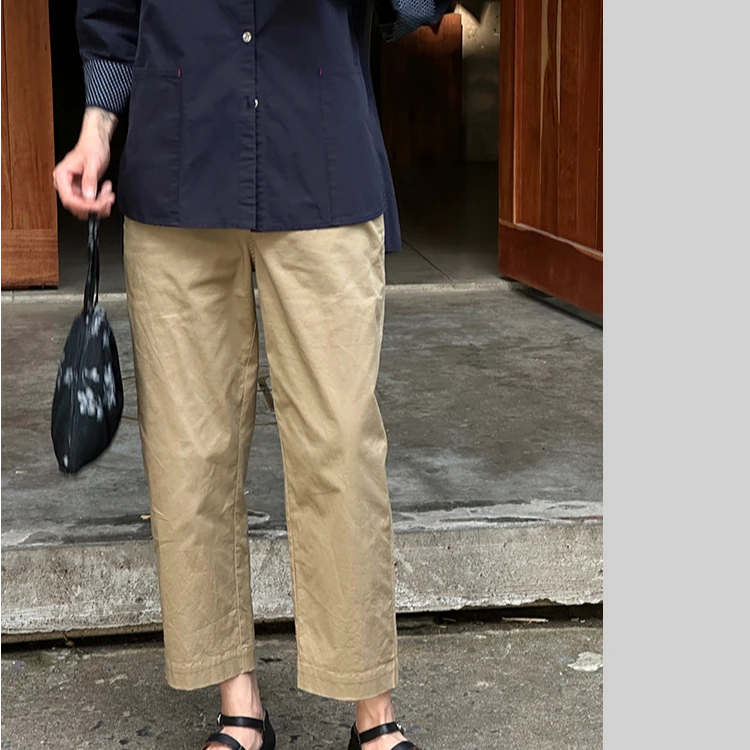 LANGQING 卡其色宽松直筒休闲九分阔腿工装舒适镰刀裤41709#