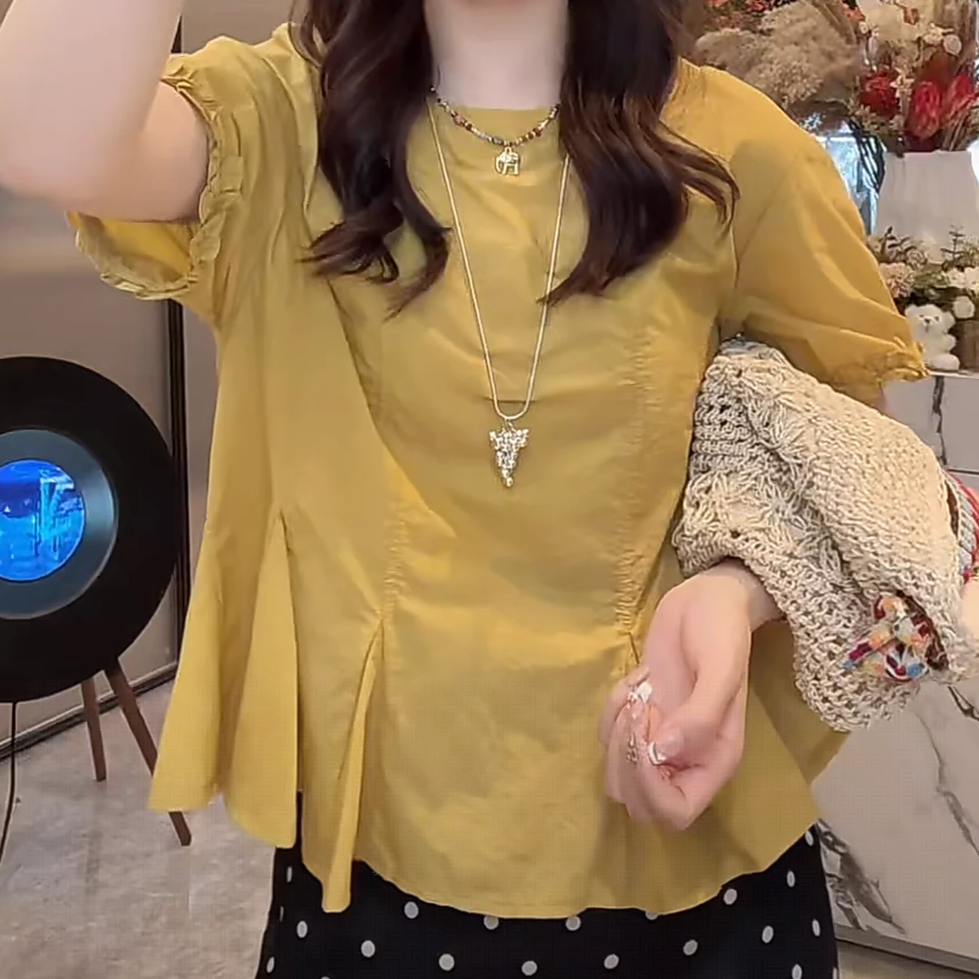韩版甜美可爱风格衣服夏季2025设计感宽松薄款短袖15527