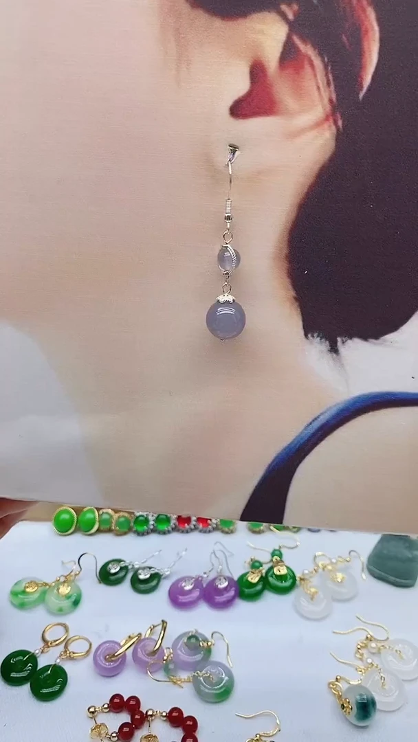银S925镶嵌和田玉耳饰99