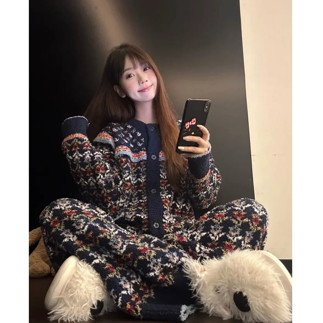 【月亮】可外穿半边绒百搭家居服睡衣套装半边绒