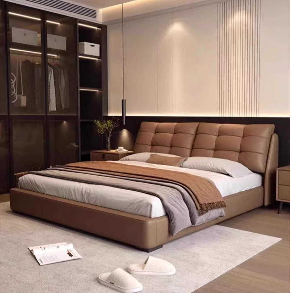 A611意式轻奢主卧真皮床现代简约1米8卧室高端气压高箱主卧室大床