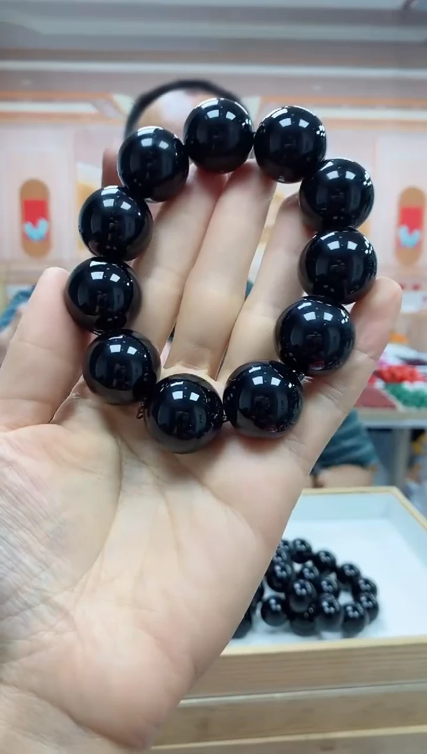 未镶嵌手串玛瑙/玉髓黑金刚玛瑙手串尺寸20mm