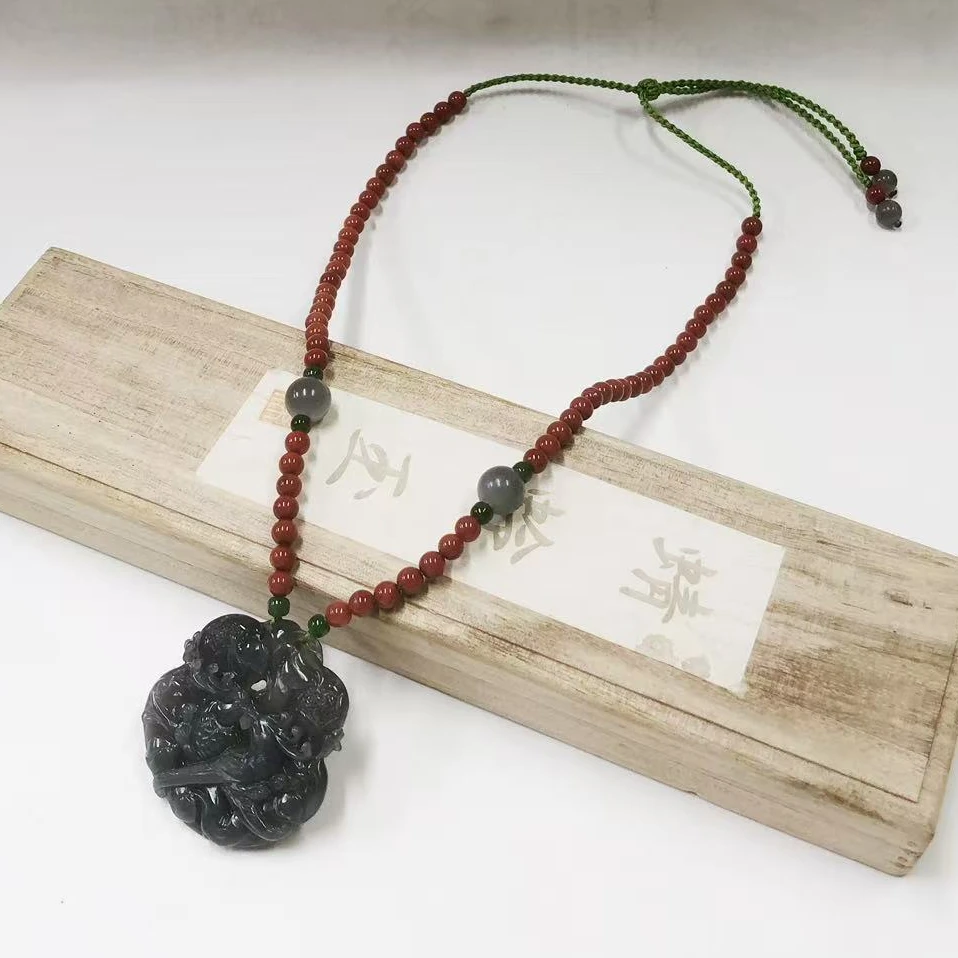 和田玉喜鹊玛瑙手编设计项链