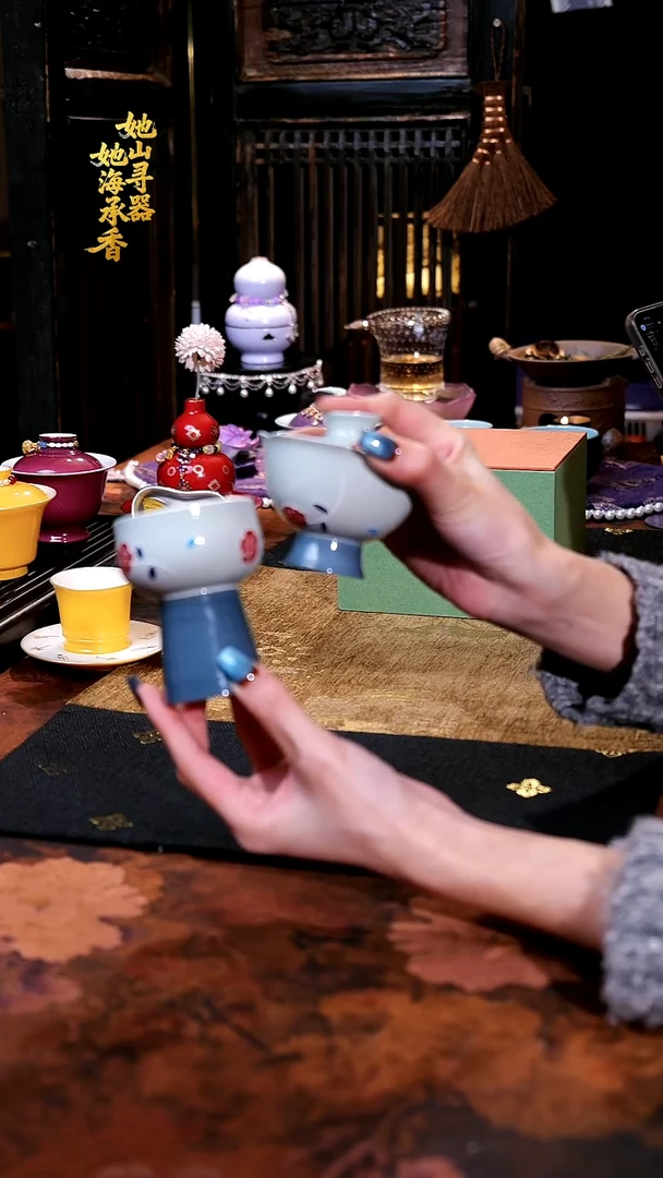 【孤品】手绘主人杯+二才盖碗