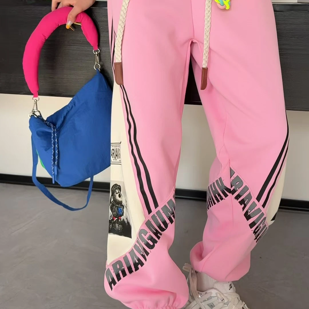 时尚束脚裤春季新款显年轻休闲百搭潮流裤子宽松大码拼接运动裤