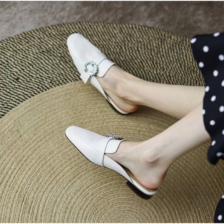 李大龙~牛皮2.5公分/春秋季新款气质百搭时尚通勤低跟包头拖671