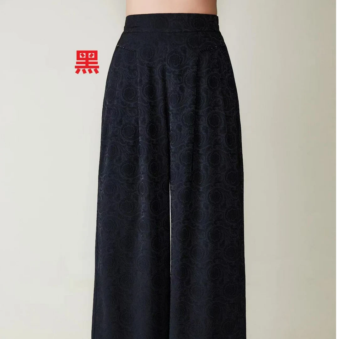 080 时尚简约净色玫瑰暗纹休闲裤