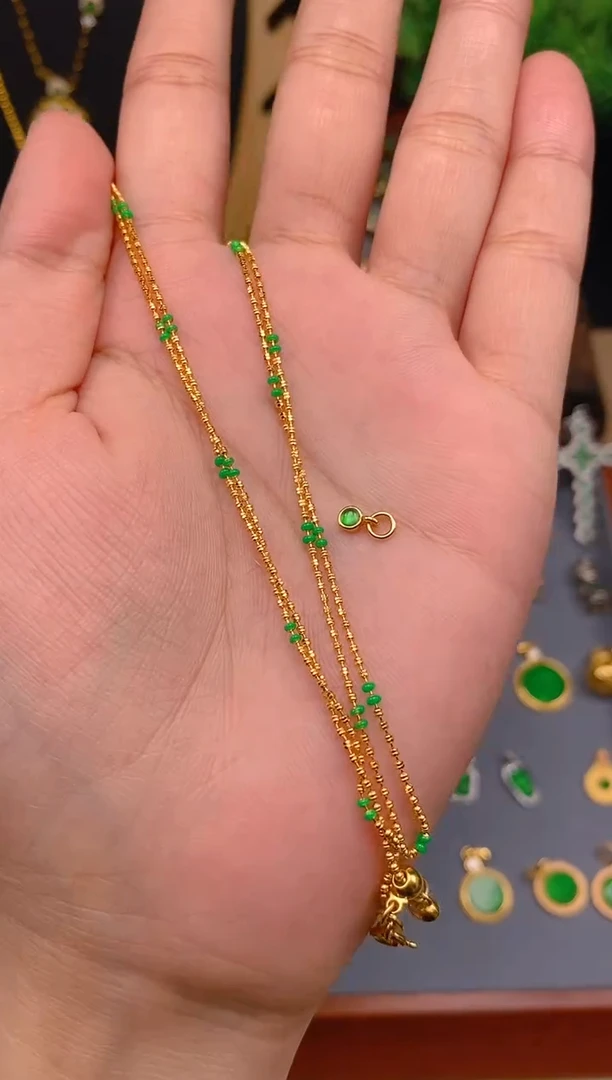 【闪购商品】翡翠项链银S925镶嵌金色可调节项链