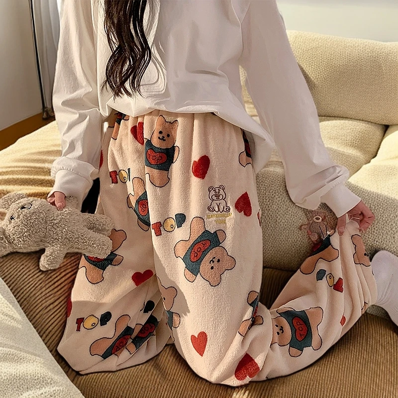 珊瑚绒睡裤女加绒加厚大码冬季2025年新款法兰绒高颜值单件家居裤