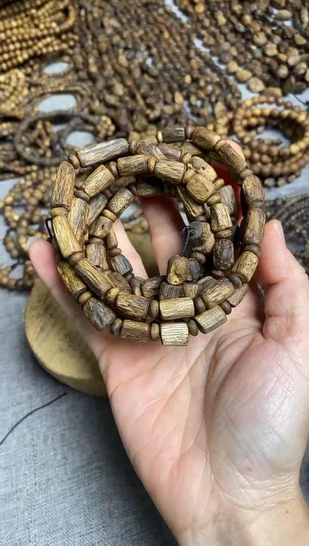 沉香手串Y5 带格珠树心油随型桶珠多圈手串22+多样性发一
