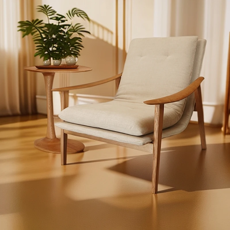 南离全实木白蜡木牛油果色单人沙发阳台北欧单人客厅轻奢创意躺椅