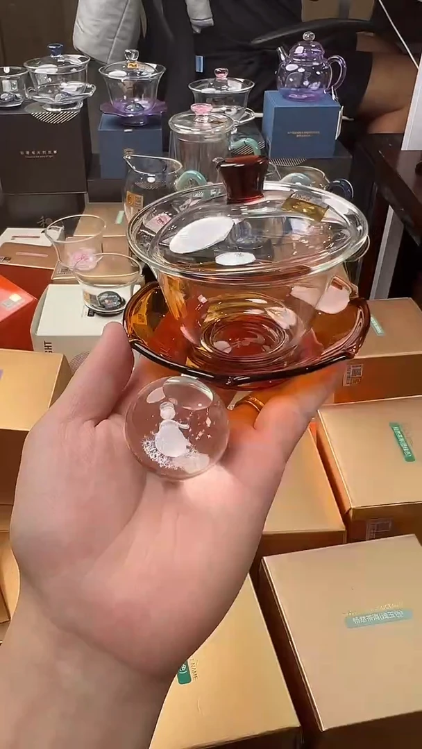 @@禾器晶彩荷叶琥珀盖碗+盖置随机