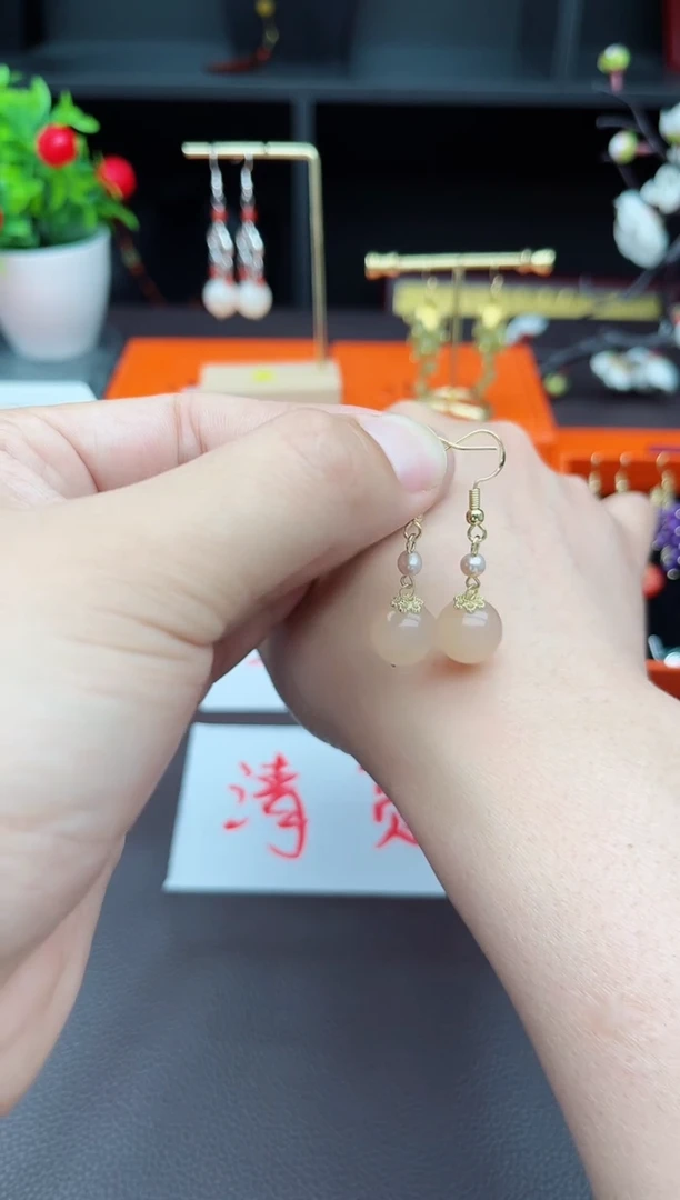 玛瑙/玉髓耳钉银S925镶嵌218000