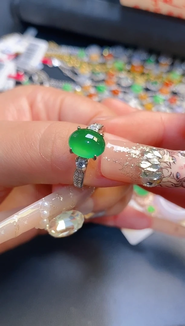 银S925镶嵌戒指翡翠天然