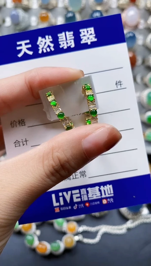 翡翠银S925镶嵌耳饰0719