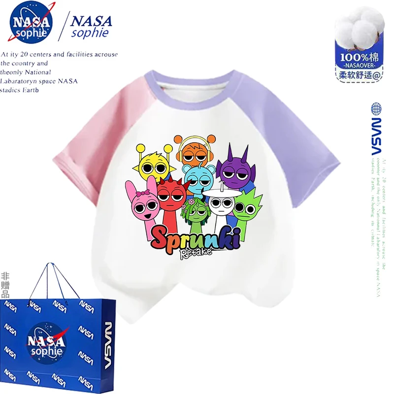 NASA寄生虫联名休闲男女儿童短袖夏季2025新款圆领纯棉T恤插肩袖
