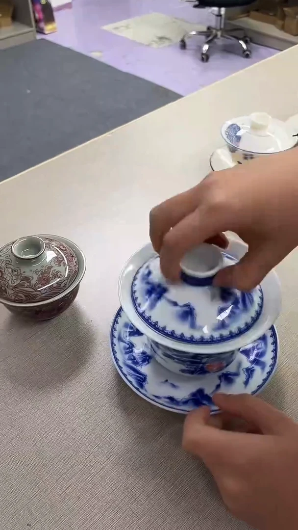 景德镇高温瓷山水三才