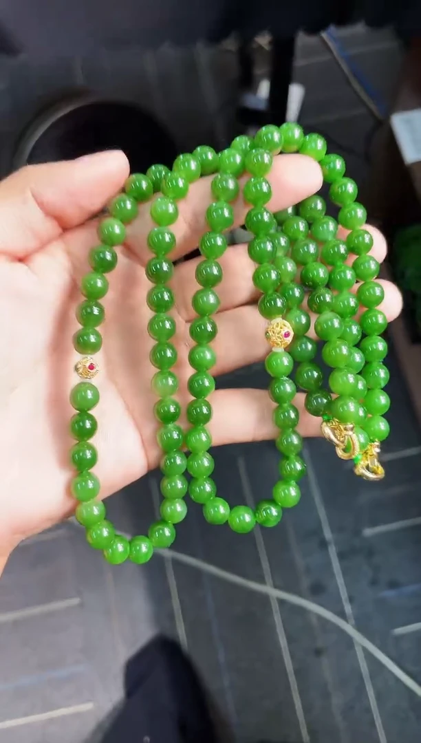 和田玉18K金镶嵌项链8MM 多样性发一