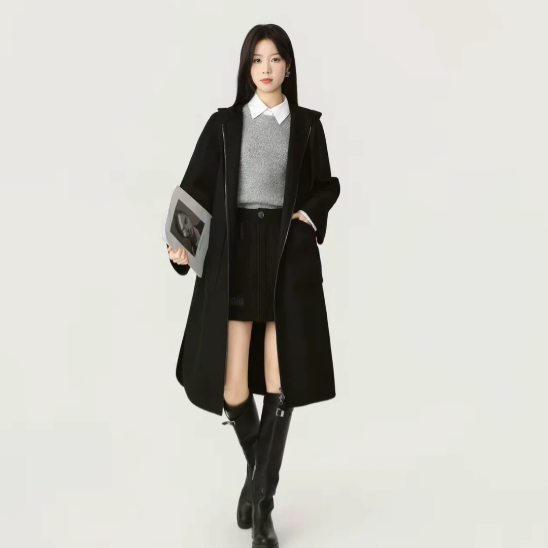 阿玛施AMASS 秋冬新款轻奢复古法式气质时尚毛呢大衣外套女550058