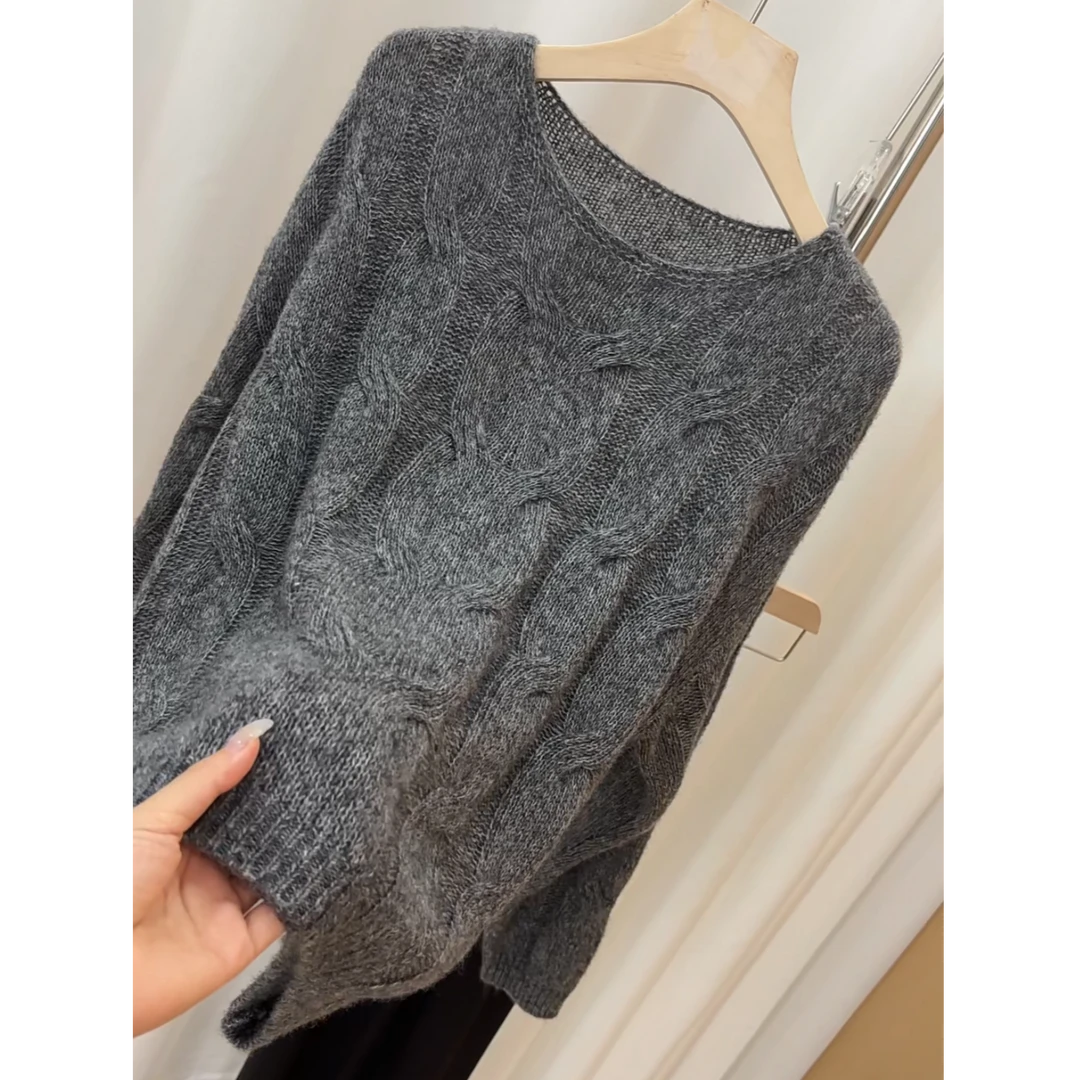 aa【JIANSHE】早秋新款丝羊绒高奢款一字领韩版女款上衣百搭