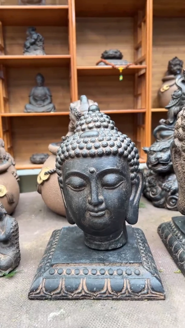 陶土【火山泥】小佛首+莲花底座