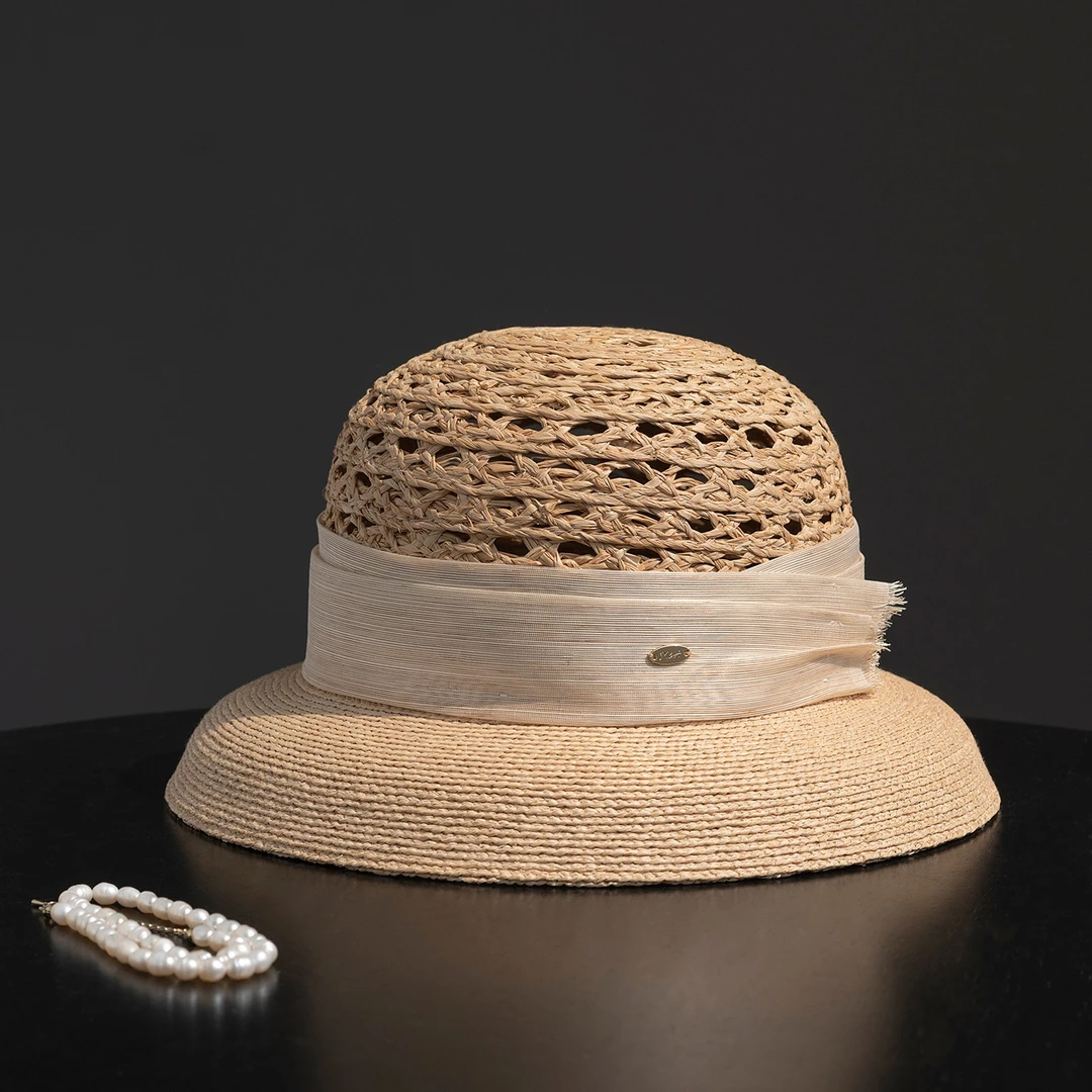 疯帽子 金丝麻 拉菲草渔夫帽 高级镂空灯罩帽子夏季出游防晒2025