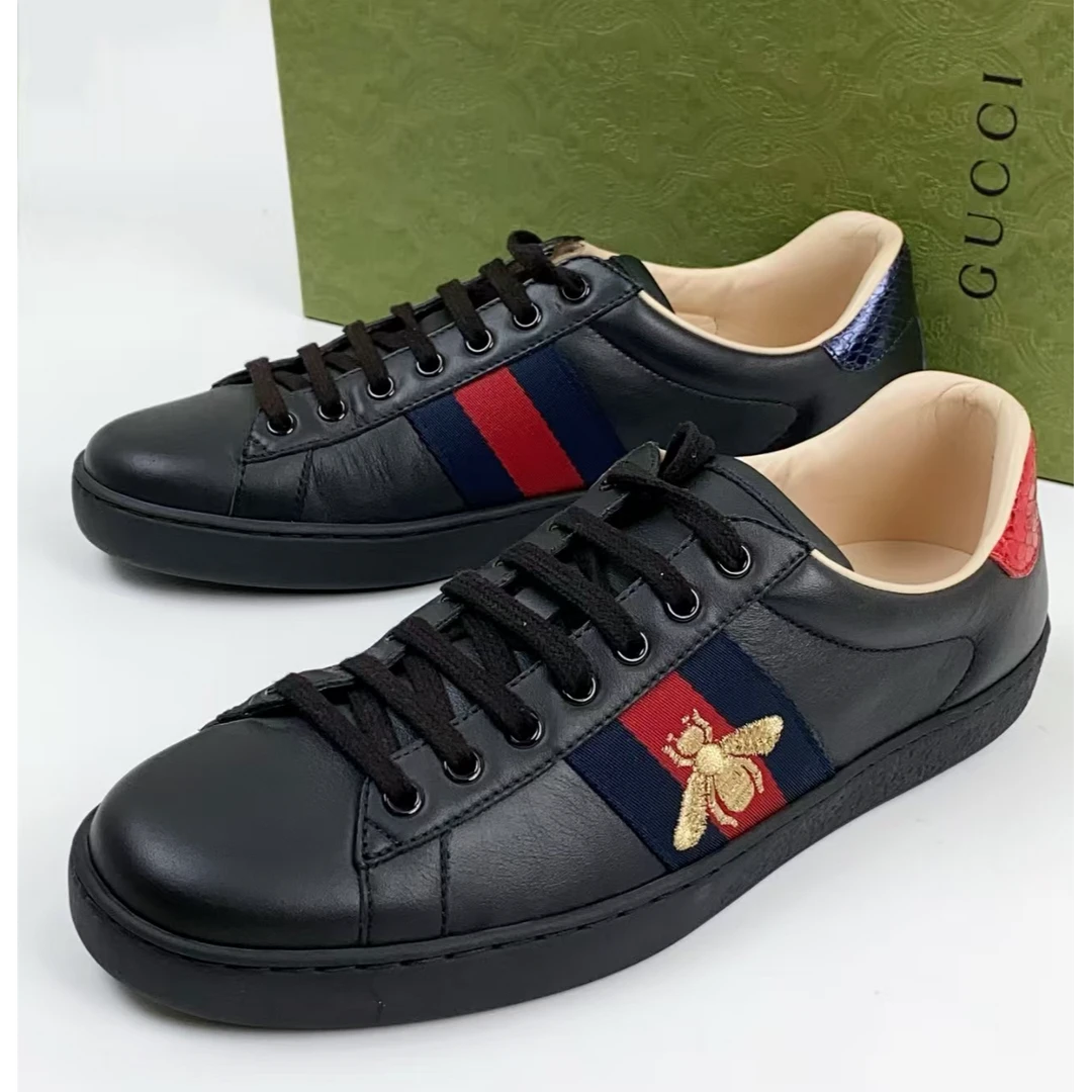 未使用 GUCCI/古驰 黑色蜂蜜刺绣时尚板鞋正品未使用