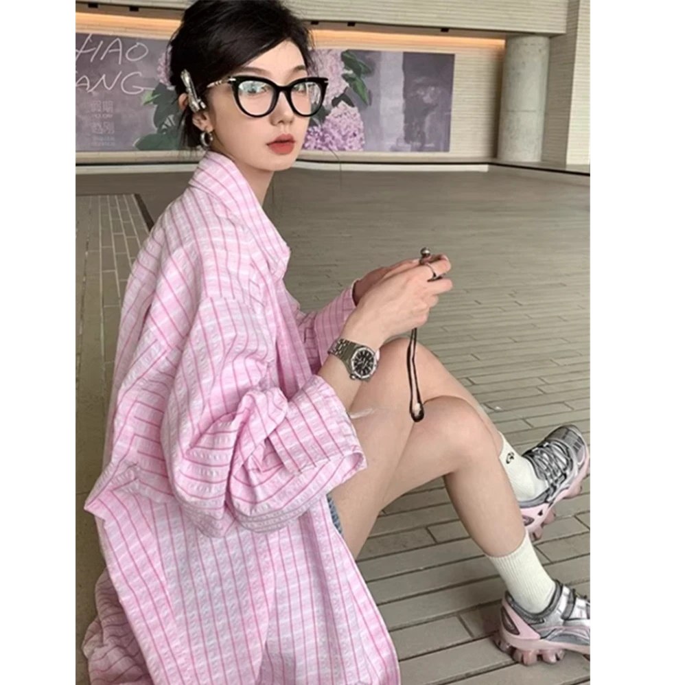 格子衬衫外套女秋季天薄开衫外搭中长款上衣宽松长袖衬衣百搭小众