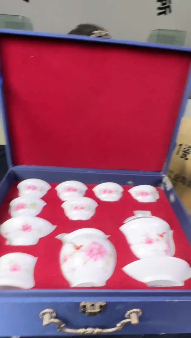 瓷摆件水点桃花茶具套装