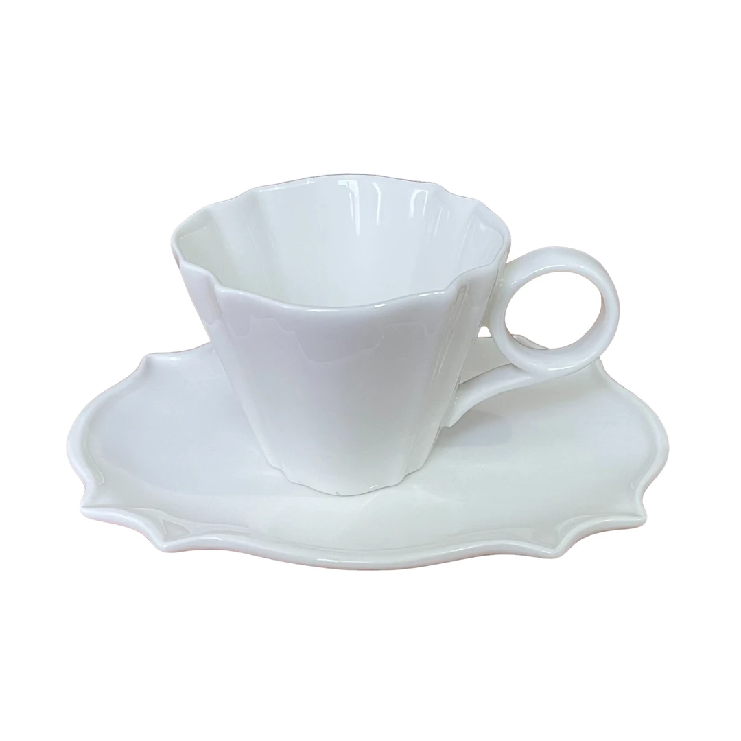 【FF家】120ML  不规则形杯碟 可做甜品碟 欧式 纯白色