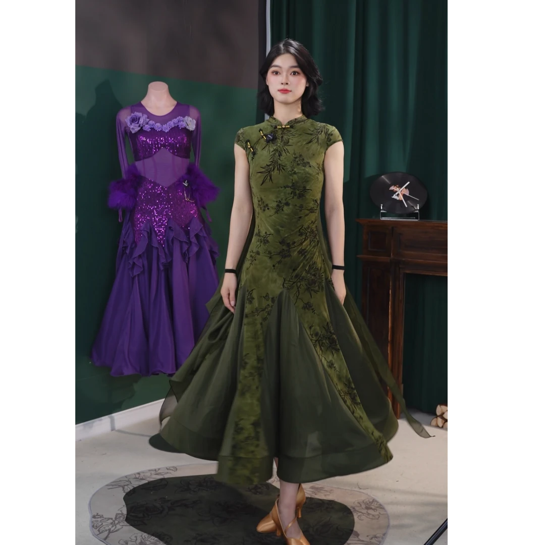 舞维时空原创新款墨竹裙旗袍练功服连衣裙摩登舞服LY0059